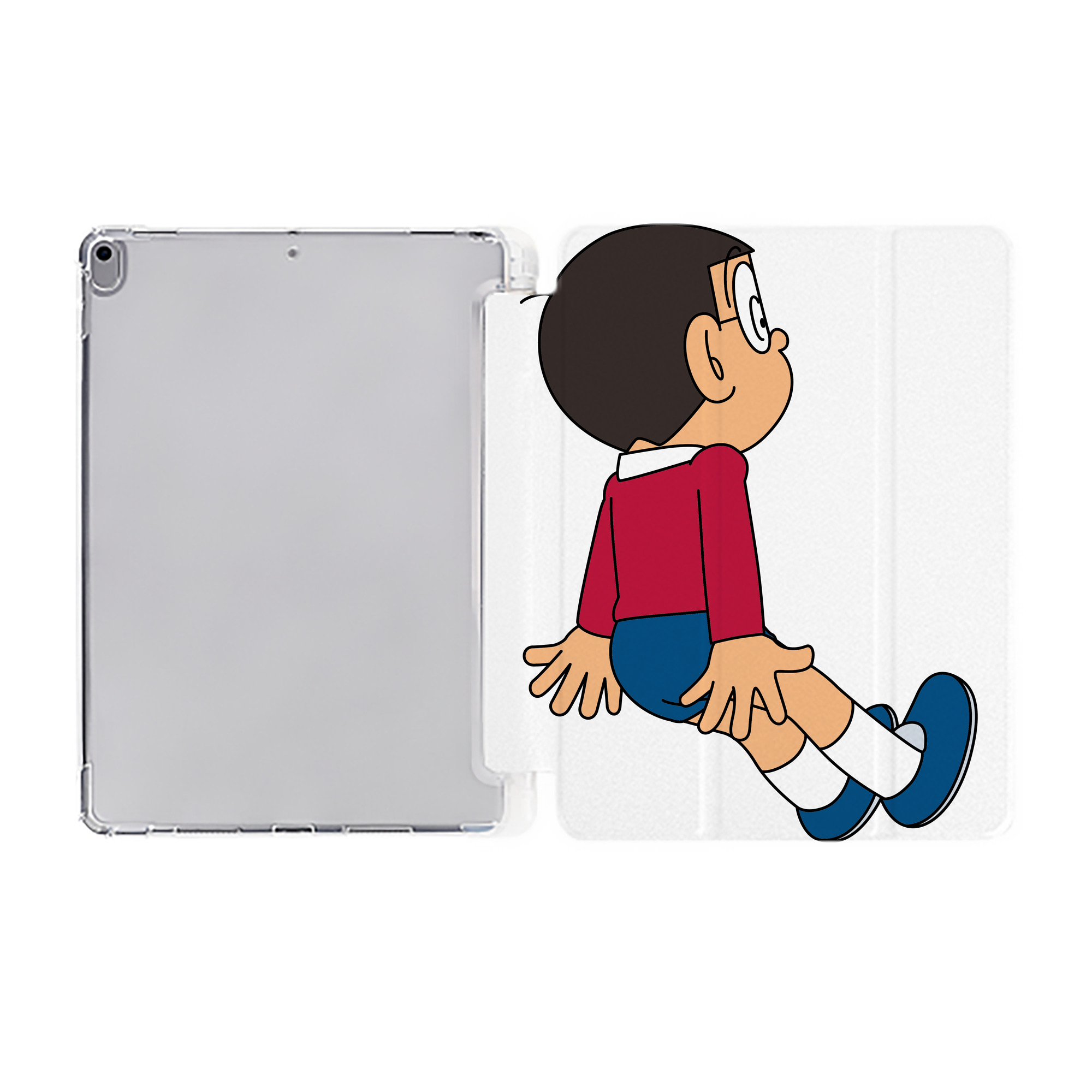 （画像用） ドラえもん 野比 のび太 Doraemon Nobita Nobi IPad ケース ペン収納付き 三つ折りスタンド PUレザー×シリコン 対応機種9.5/10.5/10.9インチ